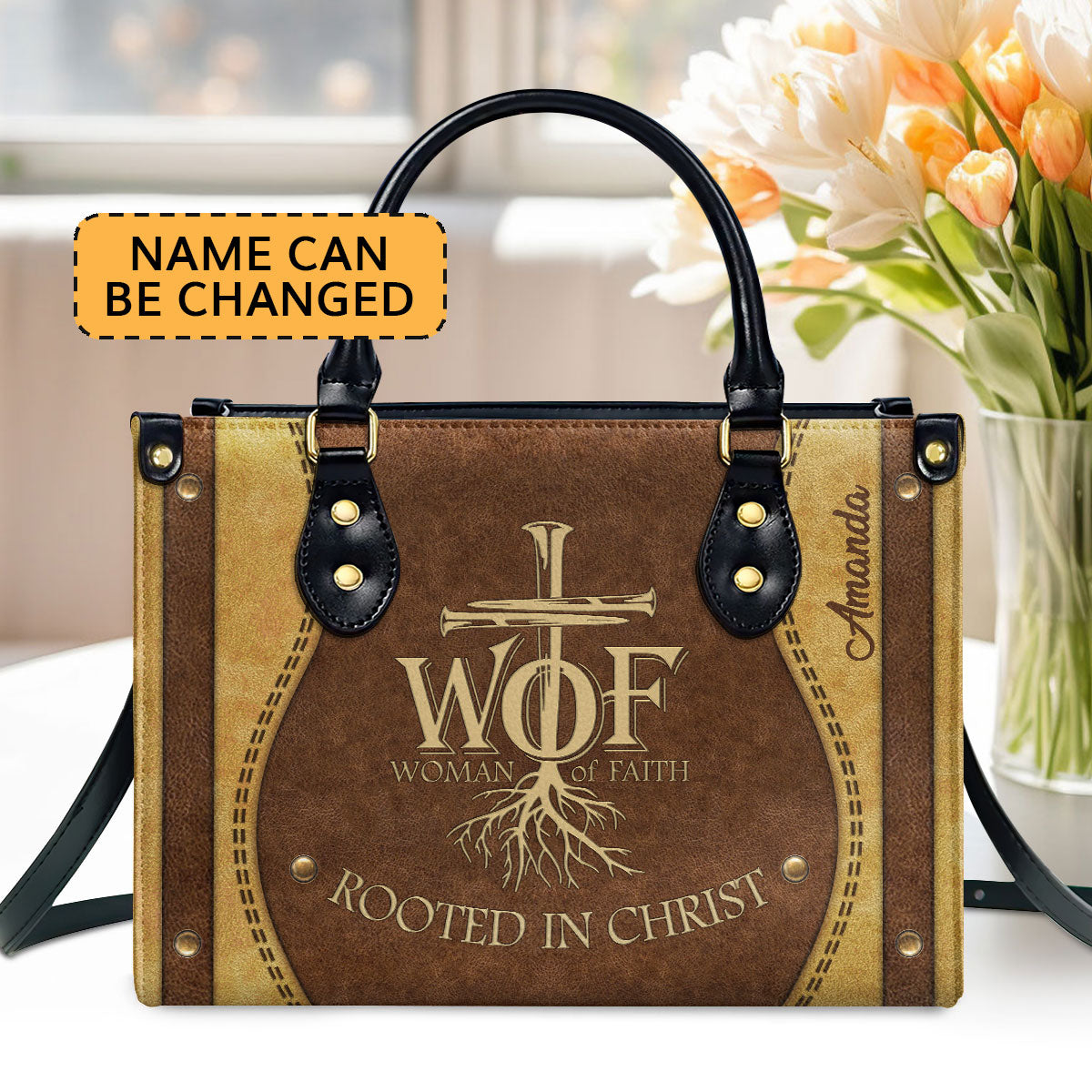 Woman Of Faith - Beautiful Personalized Lion Leather Handbag NUHN366