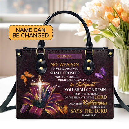 Beautiful Personalized Leather Handbag - No Weapon Formed Against You Shall Prosper NUM394