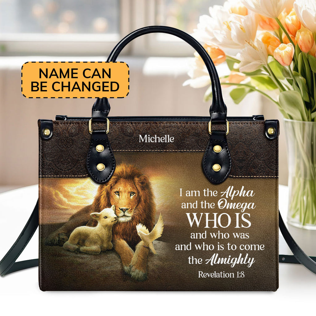 I Am The Alpha And The Omega Lovely Personalized Leather Handbag