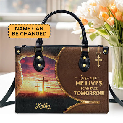 Beautiful Christian Leather Handbag - Because He Lives, I Can Face Tomorrow NUH267