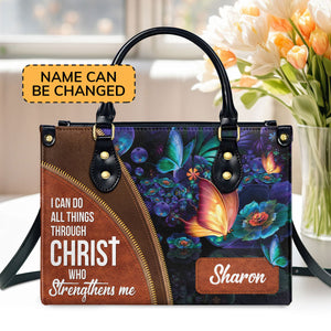 Special Personalized Butterfly Leather Handbag - I Can Do All Things Through Christ NUH275