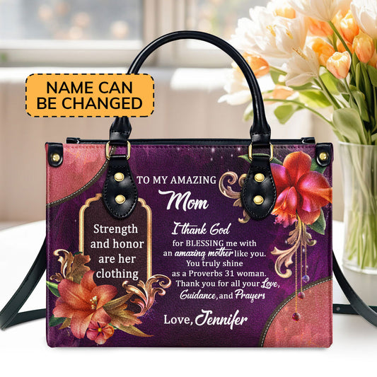 To My Amazing Mom - Sweet Personalized Leather Handbag NUM384