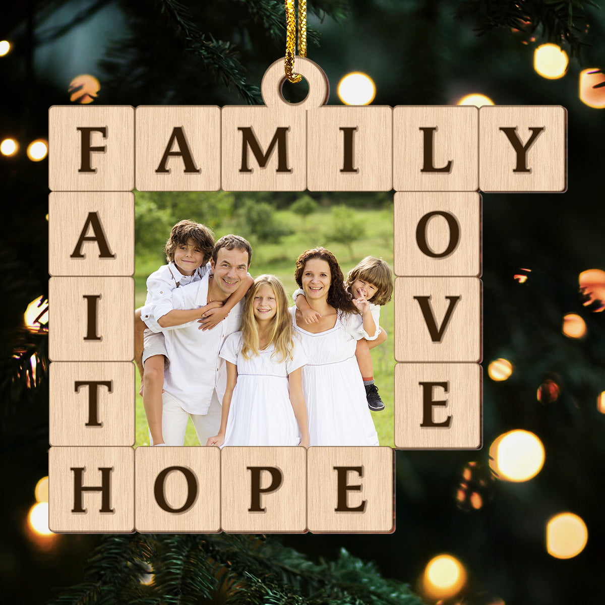 Family Faith Love Hope | Personalized Cutout & Print 2 Sides Wood Ornament JSCWO2SHLPA2749L