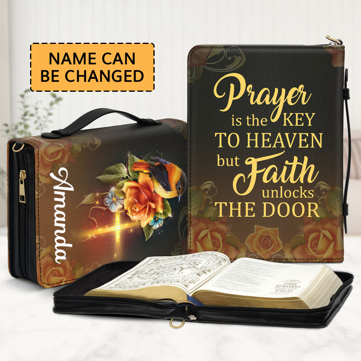 Meaningful Personalized Cross Bible Cover | Prayer Is The Key To Heaven