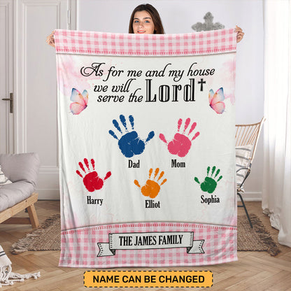 As For Me And My House Family Handprint | Personalized Fleece Blanket JSFBHLT1450D