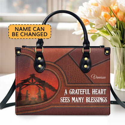 A Grateful Heart Sees Many Blessings - Beautiful Personalized Leather Handbag AHN261