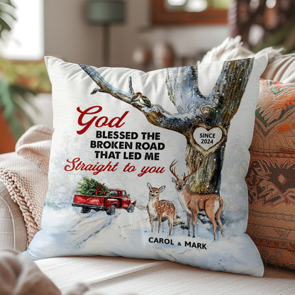 God Blessed The Broken Road That Led Me Straight To You | Personalized Crystal Velvet Pillow