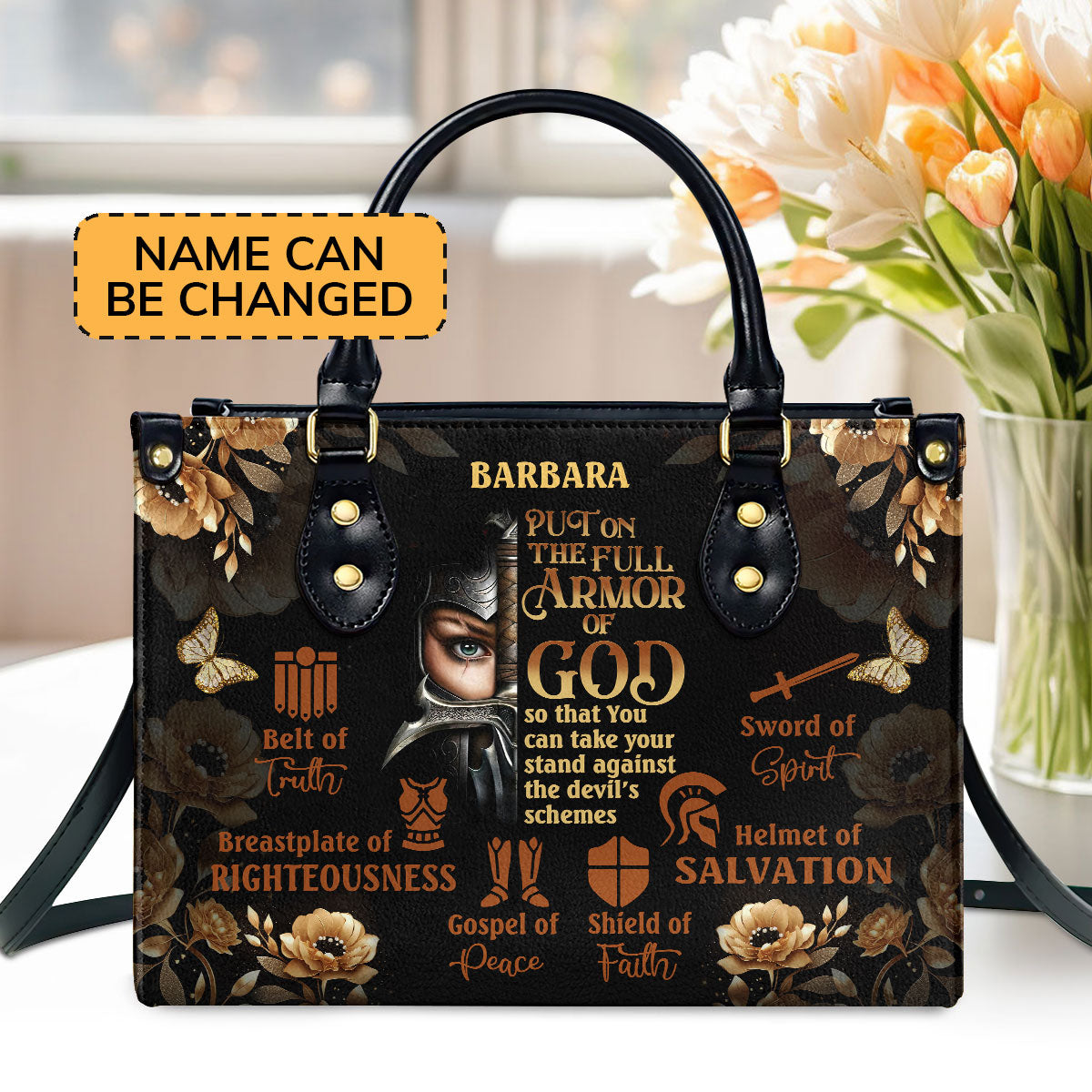 Jesuspirit | Personalized Leather Handbag With Zipper | Armor Of God LHBM772