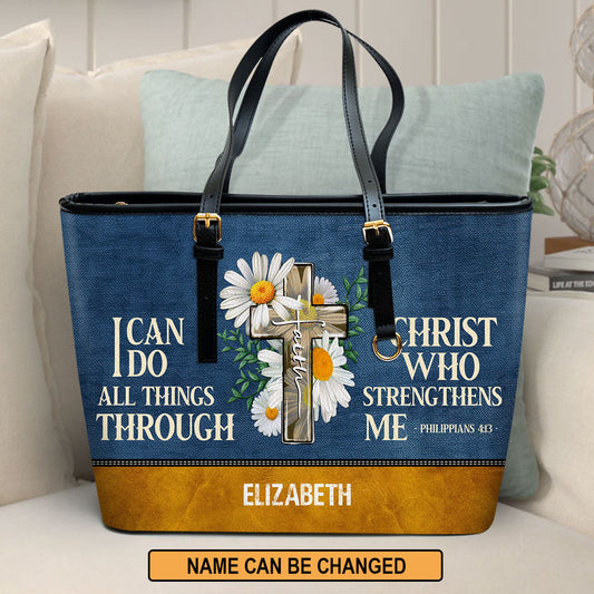 Jesuspirit | Personalized Leather Tote Bag | I Can Do All Things LLTBM779