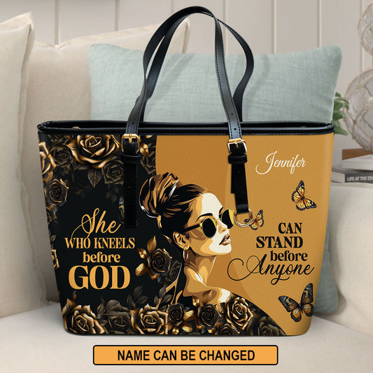 She Can Stand Before Anyone | Personalized Large Leather Tote Bag LLTBM746