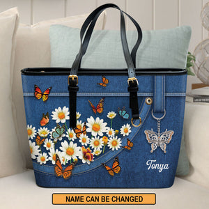 Daisy and Butterfly Large Leather Tote Bag HM422