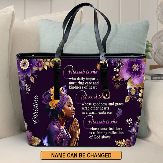 Blessed Is She | Personalized Large Leather Tote Bag LLTBM749