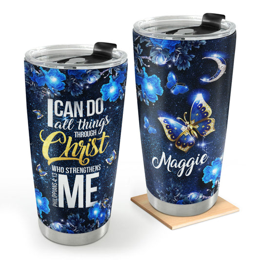Elegant Personalized Butterfly Stainless Steel Tumbler 20oz - I Can Do All Things Through Christ Who Strengthens Me NA124