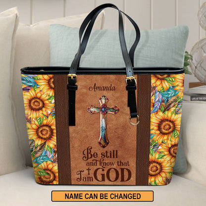 Lovely Large Leather Tote Bag - Be Still And Know That I Am God NM135