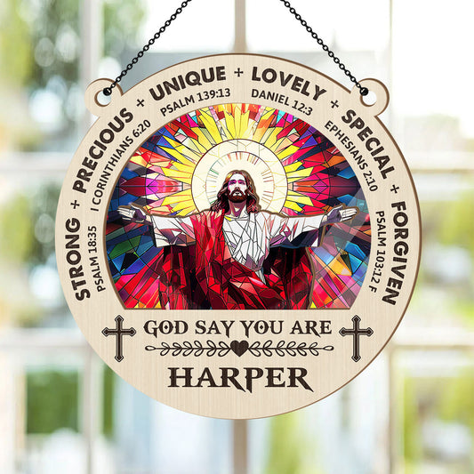 God Says I Am | Personalized Window Hanging Suncatcher JSWHSCPT1451L