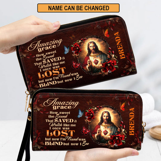 Jesuspirit | Butterfly And Flowers | Beautiful Personalized Leather Clutch Purse For Women |  Amazing Grace CPM740