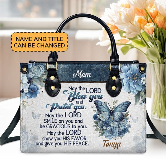 Jesuspirit | Personalized Leather Handbag With Zipper | May The Lord Bless You LHBM784