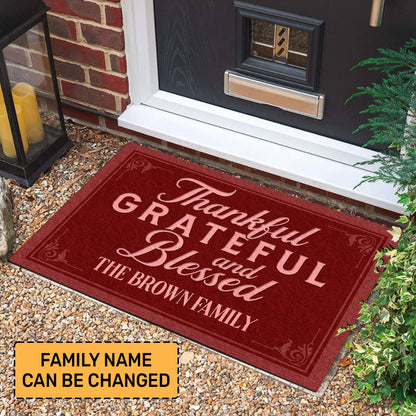 Thankful Grateful And Blessed | Personalized Doormat JSDMPH1676M