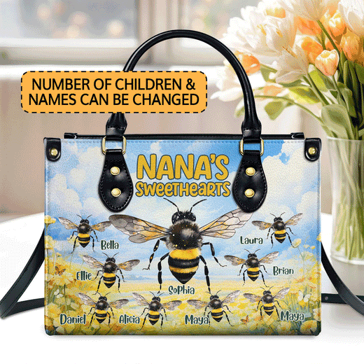 Nana's Sweethearts | Personalized Leather Handbag With Zipper LHBH838