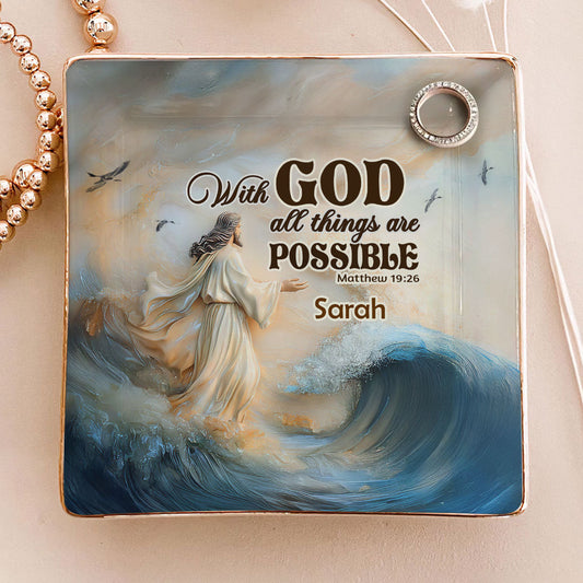 With God All Things Are Possible Matthew 19:26 | Personalized Ceramic Ring Dish Square