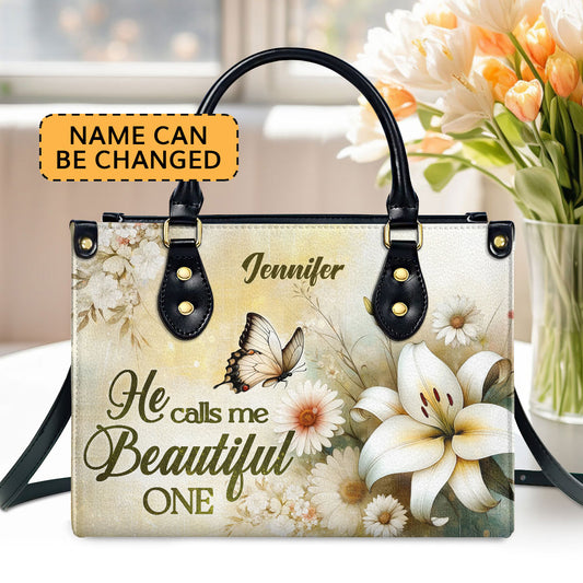 Jesuspirit | Personalized Leather Handbag With Zipper | He Calls Me Beautiful One LHBHN689