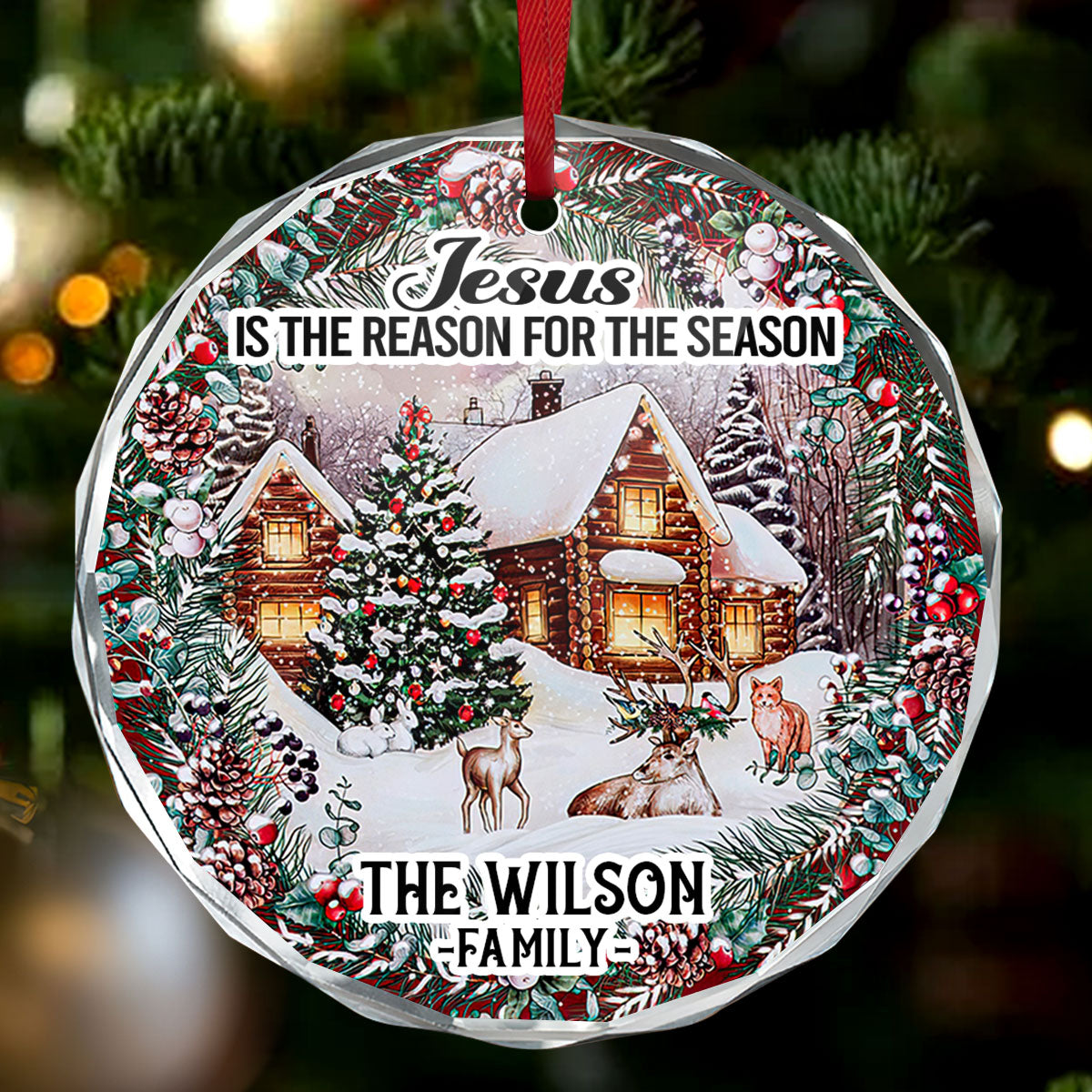 Jesus Is The Reason For The Season | Personalized 1-Side Round Glass Ornament