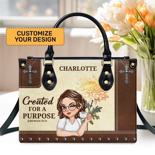 Created For A Purpose | Personalized Leather Handbag JSLHBPTN1313M