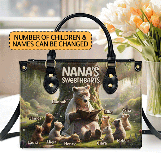 Nana's Sweethearts | Personalized Leather Handbag With Zipper LHBH837