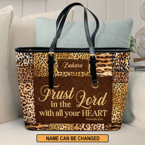 Jesuspirit | Faith Gifts For Christian Women | Personalized Large Leather Tote Bag With Long Strap | Trust In The Lord With All Your Heart | Proverbs 3:5-6 LLTBHN806