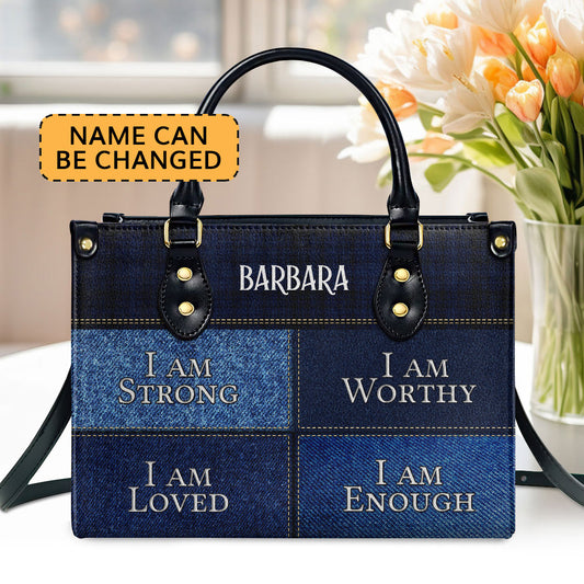 Jesuspirit | I Am Worthy | Personalized Zippered Leather Handbag With Handle | Religious Gift For Worship Friends LHBNUHN680