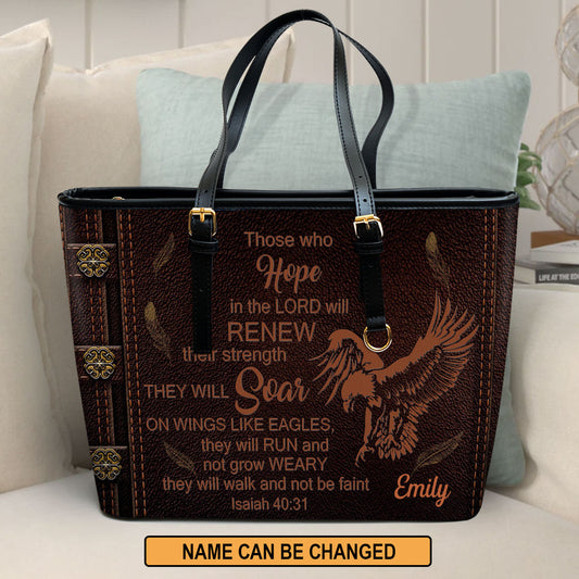 Jesuspirit | Eagle Large Leather Tote Bag | They Will Run And Not Grow Weary NUM354