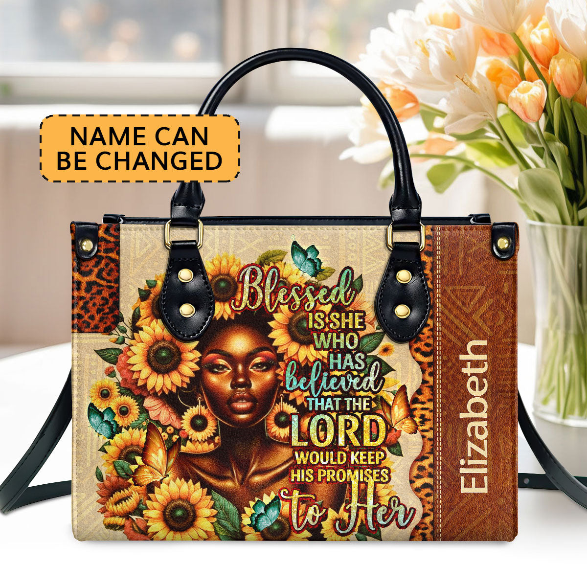 Jesuspirit | Personalized Leather Handbag With Zipper | Blessed Is She LHBHN686