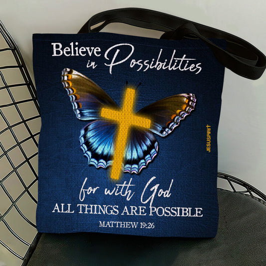 Jesuspirit Tote Bag | Matthew 19:26 | With God All Things Are Possible | Christian Spiritual Gifts For Religious Women TBHN668