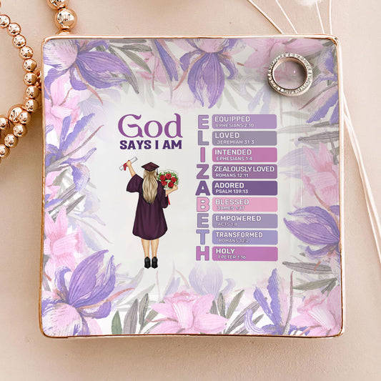 God Says I Am | Personalized Ceramic Ring Dish Square