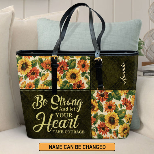 Jesuspirit | Psalm 31:24 | Personalized Large Leather Tote Bag | Be Strong And Let Your Heart Take Courage | Religious Gift For Her LLTBHN805