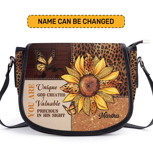 You Are God Created - Personalized Leather Saddle Bag LHBM760