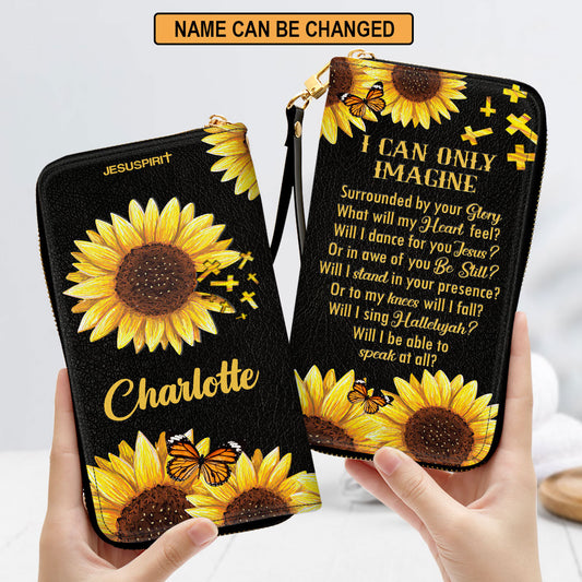 Jesuspirit | Personalized Sunflower Leather Clutch Purse | Christian Gifts For Religious Women | I Can Only Imagine CPHN153B