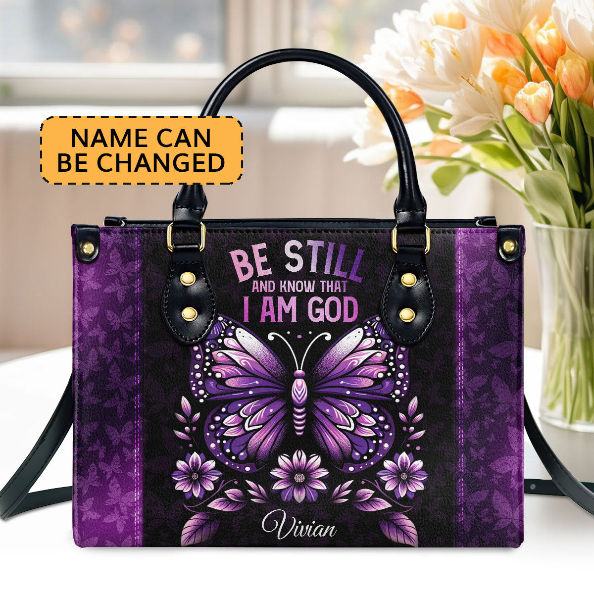 Jesuspirit | Personalized Leather Handbag With Zipper | Be Still And Know That I Am God LHBHN684