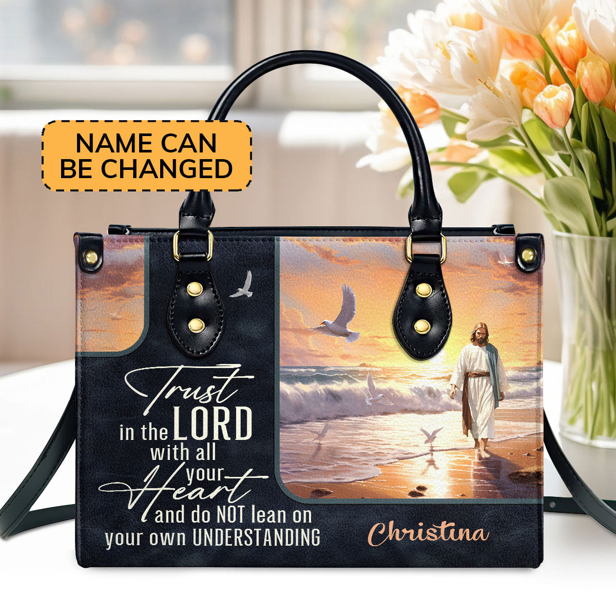 Jesuspirit | Personalized Leather Handbag With Zipper | Trust in the Lord LHBM753