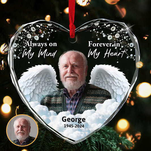 Always On My Mind, Forever In My Heart | Personalized Heart Shaped Glass Ornament JSHGOPT2513T