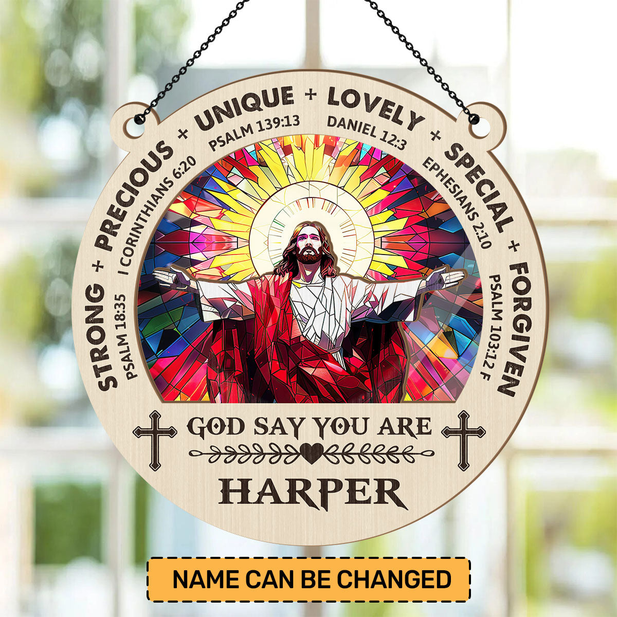 God Says I Am | Personalized Window Hanging Suncatcher JSWHSCPT1451L