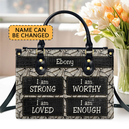 Jesuspirit | Personalized Leather Handbag With Zipper | I Am Strong LHBHN682