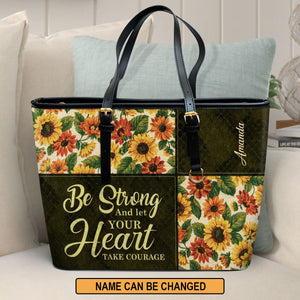 Jesuspirit | Psalm 31:24 | Personalized Large Leather Tote Bag | Be Strong And Let Your Heart Take Courage | Religious Gift For Her LLTBHN805
