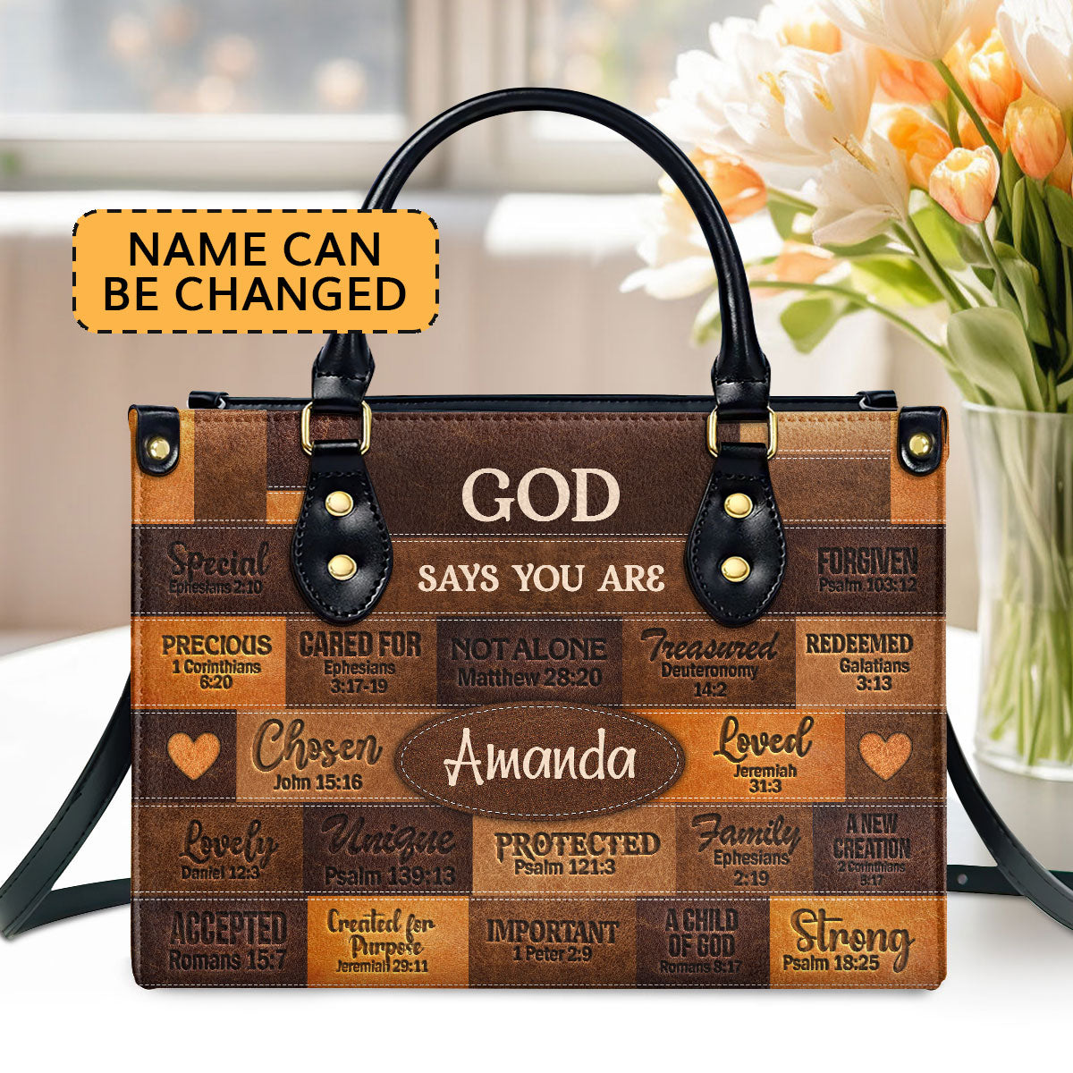 Jesuspirit | God Says I Am | Personalized Leather Handbag With Zipper | Gift For Her LHBNUHN681