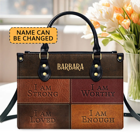 Jesuspirit | I Am Strong | Personalized Zippered Leather Handbag With Handle | Religious Gift For Worship Friends LHBNUHN680