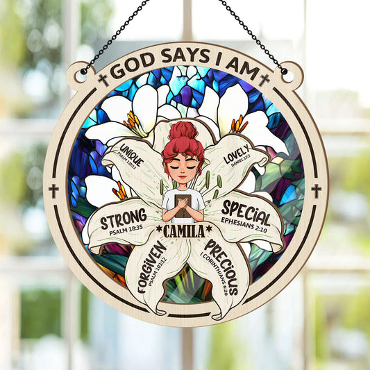 God Says I Am | Personalized Window Hanging Suncatcher JSWHSCPT1470L