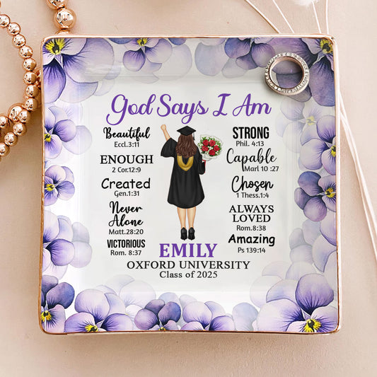 God Says I Am | Personalized Ceramic Ring Dish Square