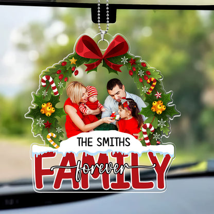 Christmas Wreath Family Forever | Personalized 1-Side Car Acrylic Hanging Ornament JSUPCHOPHN2103M