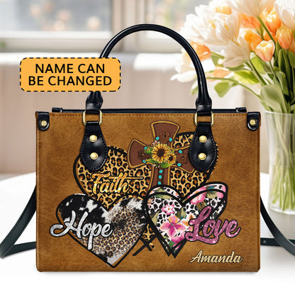 Jesuspirit | Personalized Leather Handbag With Zipper | Faith Hope Love LHBHN687