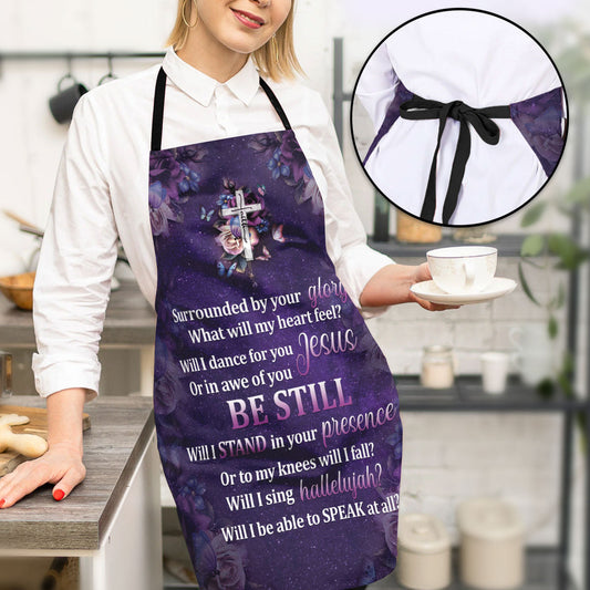Jesuspirit | Surrounded By Your Glory | Apron With Neck Strap | Rose And Cross | Meaningful Gift For Christians HH175B